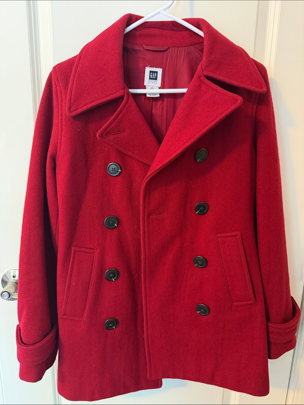 GAP Women's Bright Red Double-Breasted Peacoat